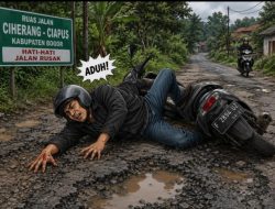 Lagi !!! Warga Graha Arradea Ciherang Terjatuh Dampak Kerusakan Jalan Raya Ciherang-Ciapus, Warga Desak Perbaikan Segera